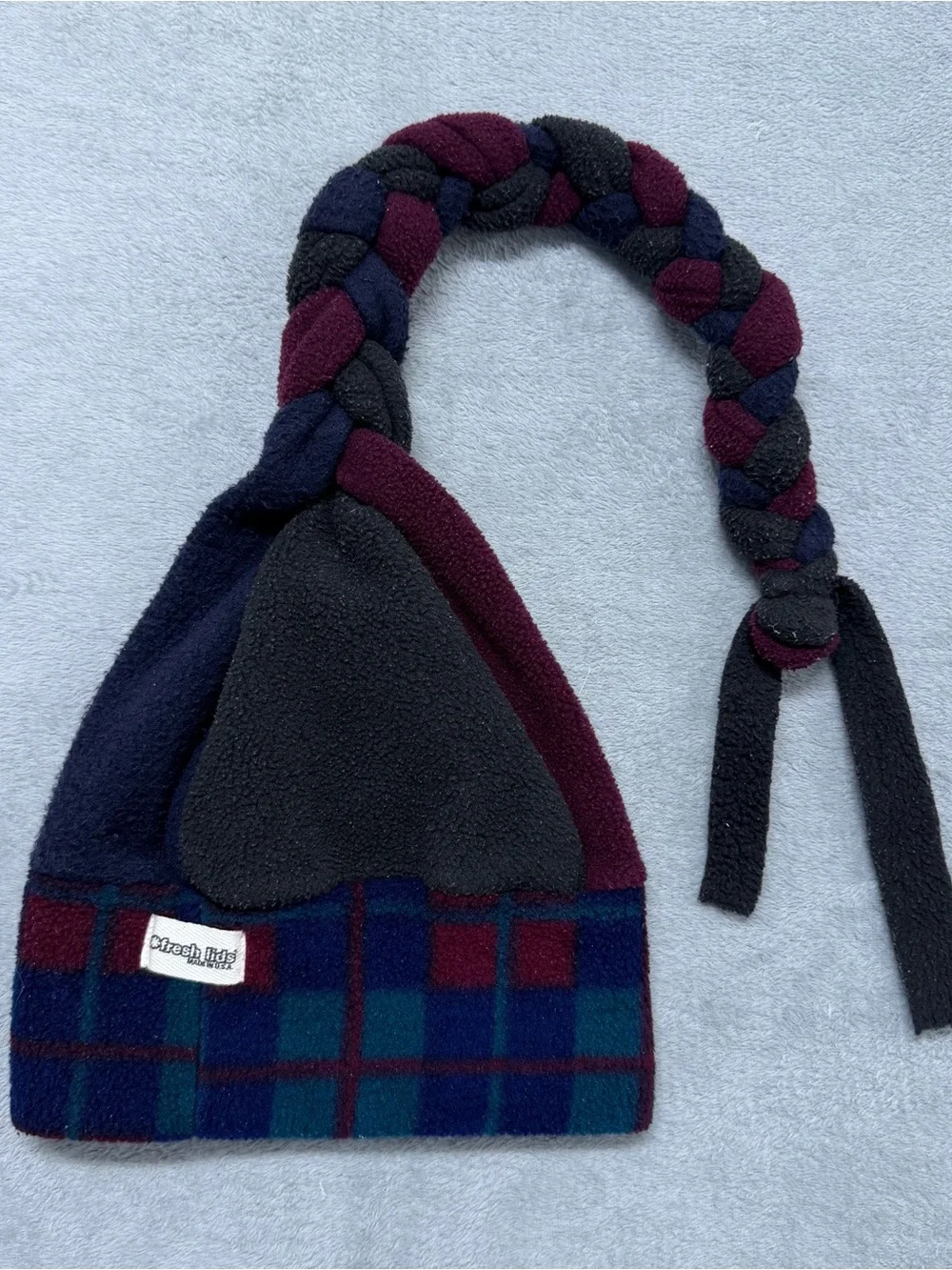 Vtg Fresh Lids Beanie Hat Braided Tassle Fleece Ski Snowboard Winter